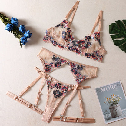 Embroidery four-piece set sexy lingerie