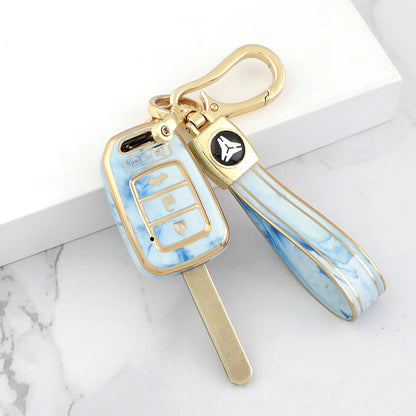 Carsine Honda Car Key Case Gold Inlaid With Jade Blue / Key case + strap