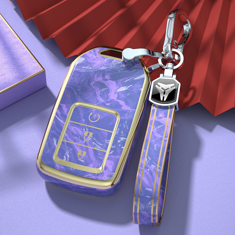 Carsine Honda Car Key Case Gold Inlaid With Jade Purple / Key case + strap