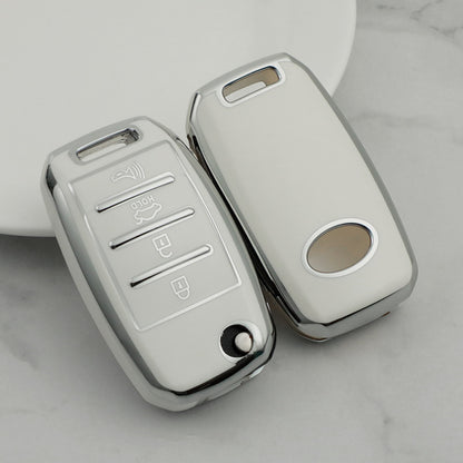 Carsine Kia Car Key Cover Silver Edge White / Key case