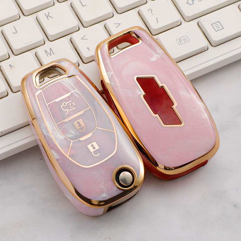 Carsine Chevrolet Car Key Case Gold Inlaid With Jade Pink / Key case