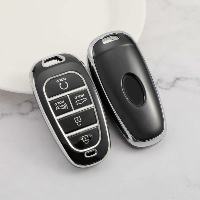 Carsine Hyundai Car Key Cover Silver Edge Black / Key case