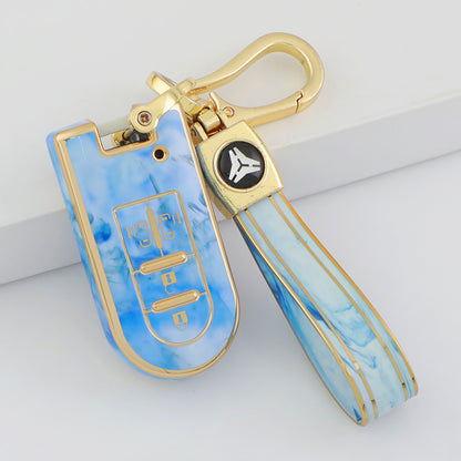 Carsine Toyota Car Key Case Gold Inlaid With Jade Blue / Key case + strap