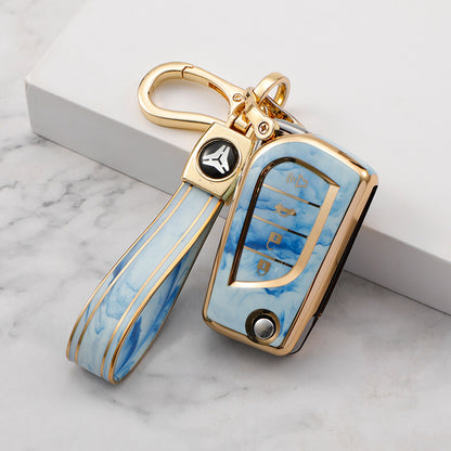 Carsine Toyota Car Key Case Gold Inlaid With Jade Blue / Key case + strap