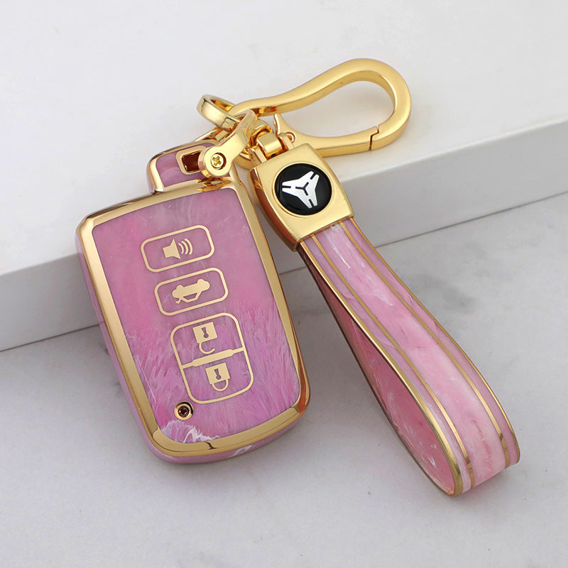 Carsine Toyota Car Key Case Gold Inlaid With Jade Pink / Key case + strap