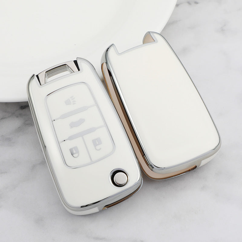 Carsine Chevrolet Buick Car Key Cover Silver Edge White / Key case