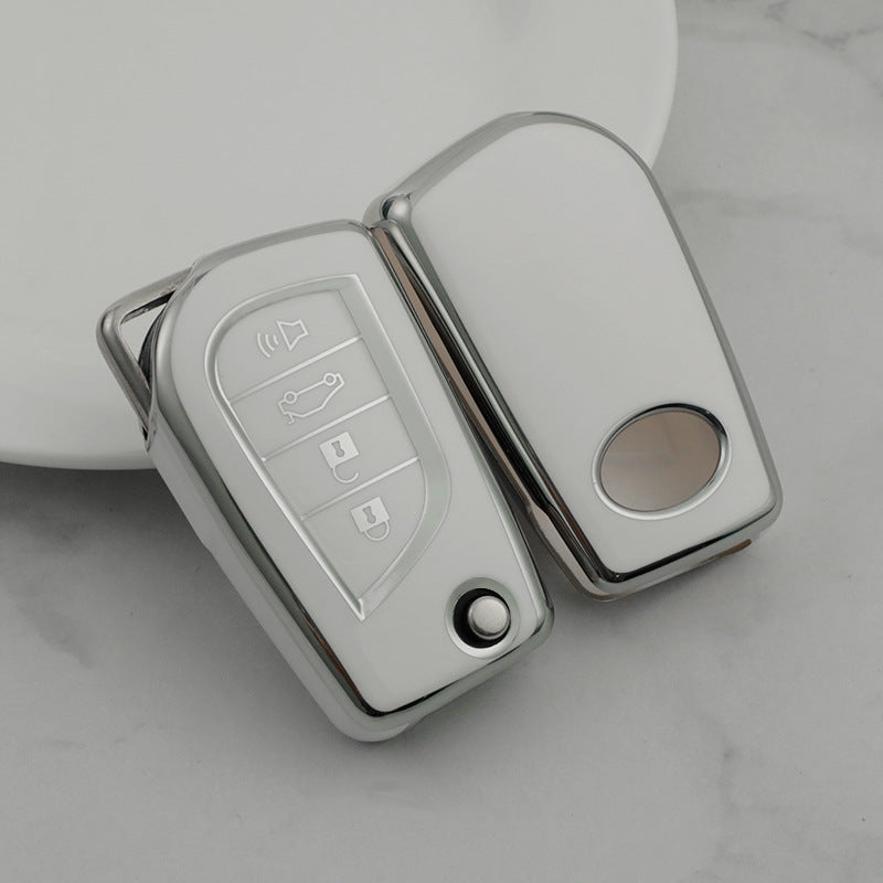 Carsine Toyota Car Key Cover Silver Edge White / Key case