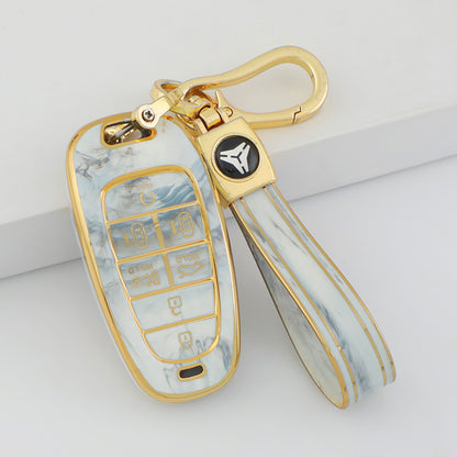 Carsine Hyundai Car Key Case Gold Inlaid With Jade Grey / Key case + strap