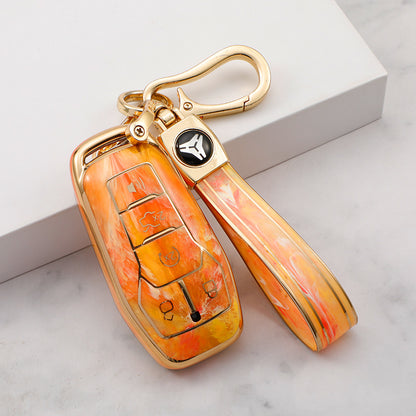 Carsine Ford Car Key Case Gold Inlaid With Jade Yellow / Key case + strap