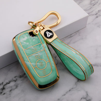 Carsine Ford Car Key Case Gold Inlaid With Jade Green / Key case + strap