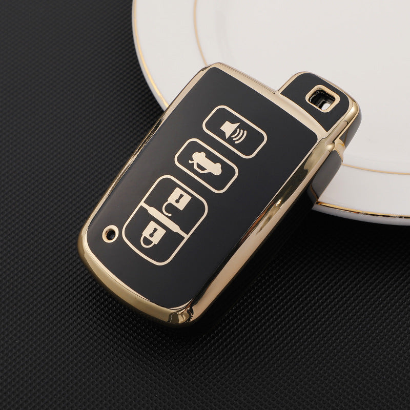 Carsine Toyota Car Key Case Golden Edge 4 Buttons / Black / Key case
