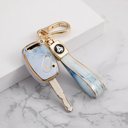 Carsine Honda Car Key Case Gold Inlaid With Jade Blue / Key case + strap