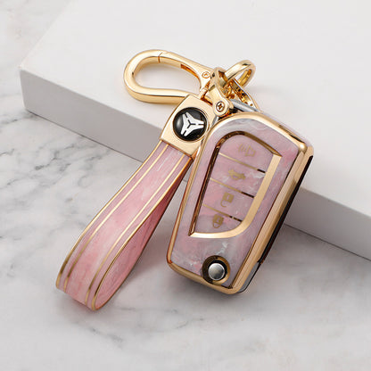 Carsine Toyota Car Key Case Gold Inlaid With Jade Pink / Key case + strap