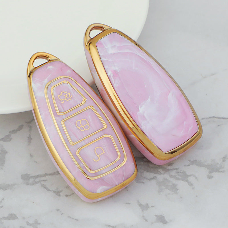 Carsine Ford Car Key Case Gold Inlaid With Jade Pink / Key case