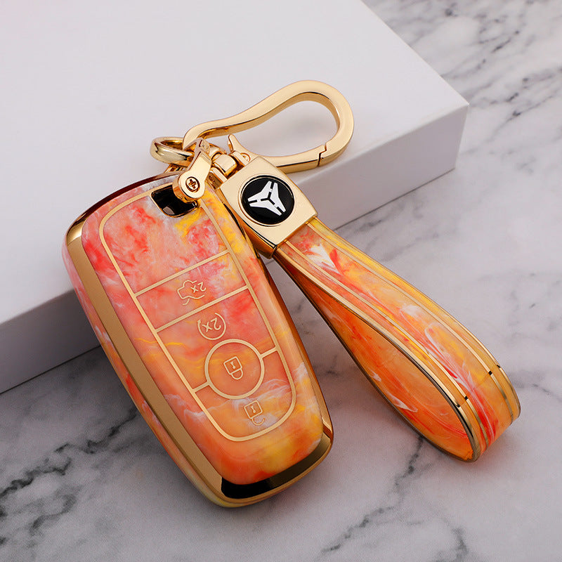 Carsine Ford Car Key Case Gold Inlaid With Jade Yellow / Key case + strap