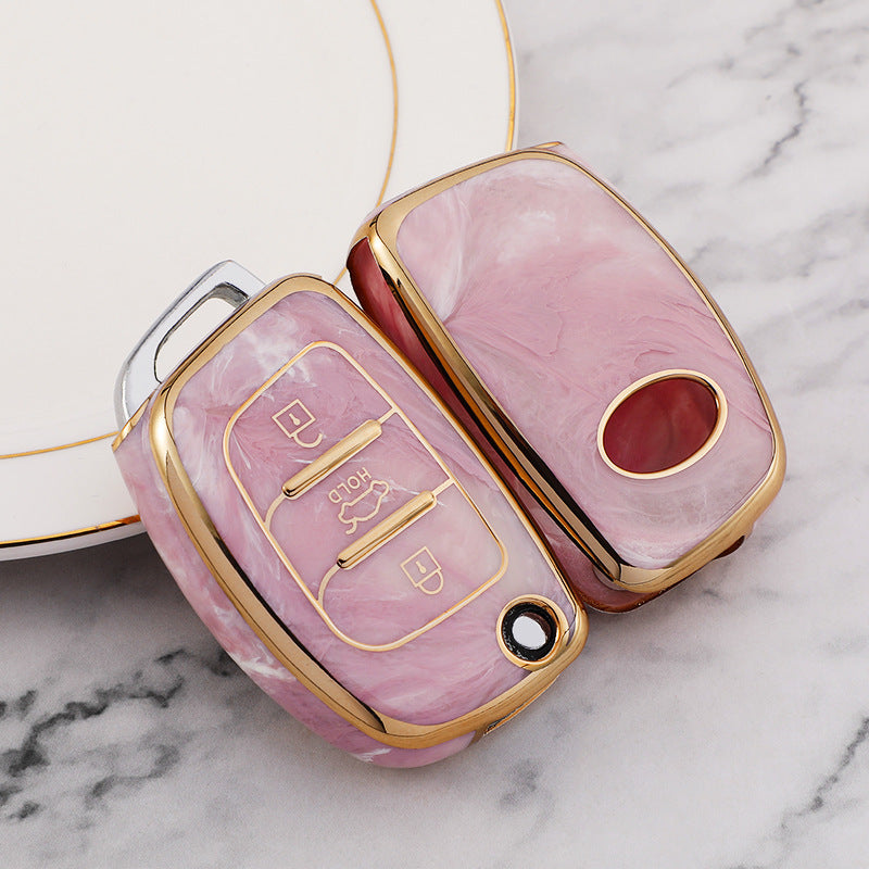 Carsine Hyundai Car Key Case Gold Inlaid With Jade Pink / Key case