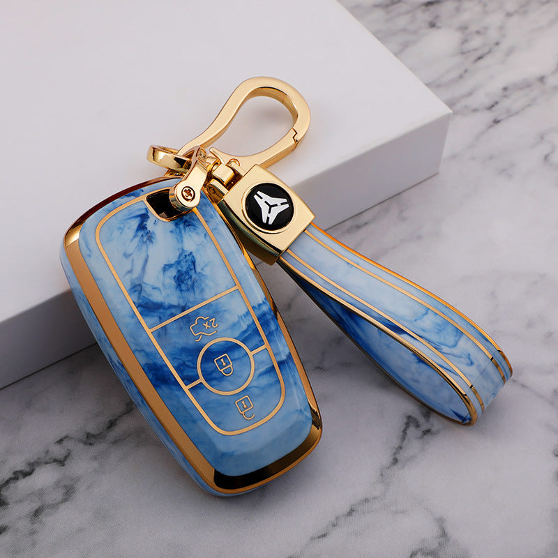 Carsine Ford Car Key Case Gold Inlaid With Jade Blue / Key case + strap