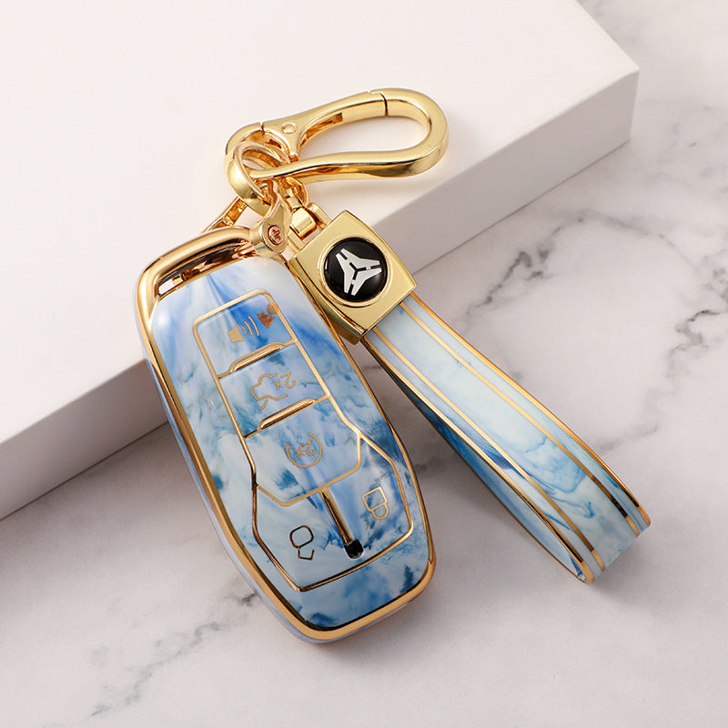 Carsine Ford Car Key Case Gold Inlaid With Jade Blue / Key case + strap