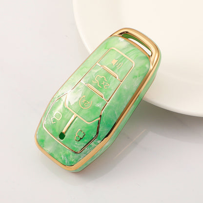 Carsine Ford Car Key Case Gold Inlaid With Jade Green / Key case