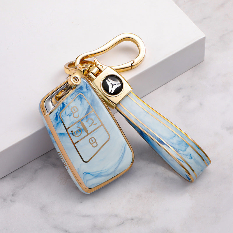 Carsine Volkswagen Car Key Case Gold Inlaid With Jade Blue / Key case + strap