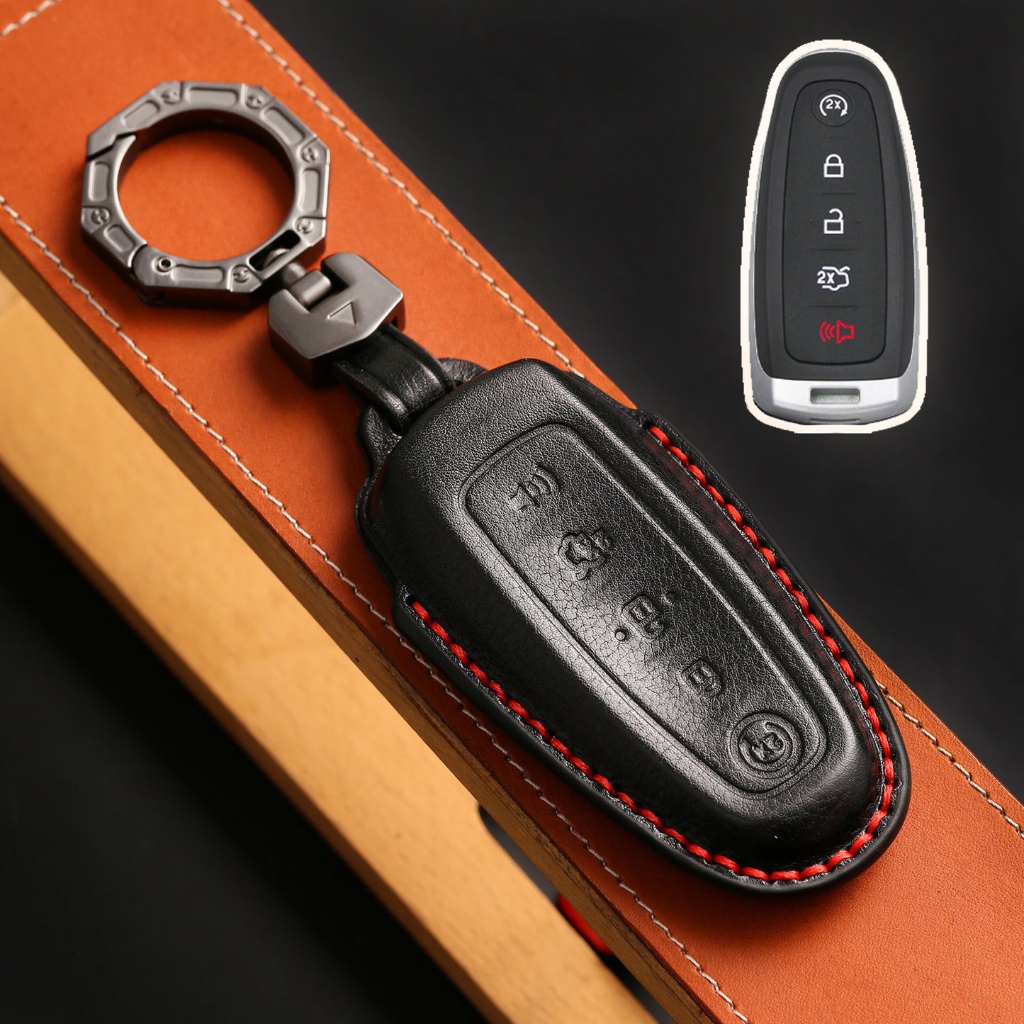 Ford Edge Explorer Lincoln MKT 2017 Navigator Leather Car Key Cover 4 Button