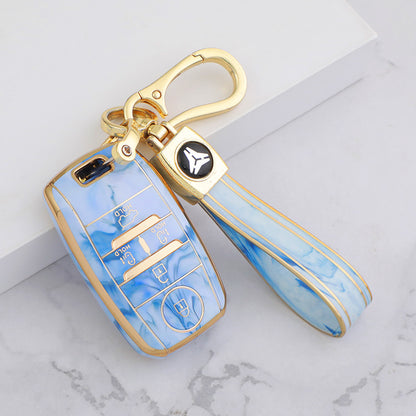 Carsine Kia Car Key Case Gold Inlaid With Jade Blue / Key case + strap