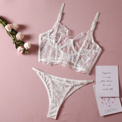 See-through elongated bra and briefs 2-piece set