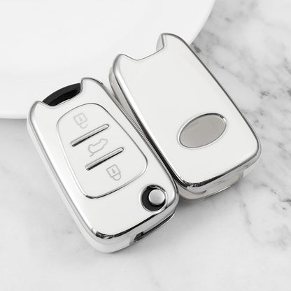 Carsine Hyundai Car Key Cover Silver Edge White / Key case