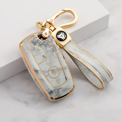 Carsine Ford Car Key Case Gold Inlaid With Jade Grey / Key case + strap