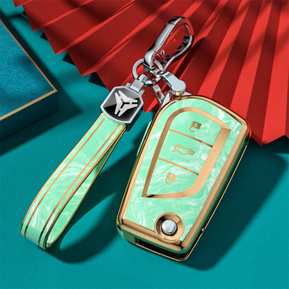 Carsine Toyota Car Key Case Gold Inlaid With Jade Green / Key case + strap