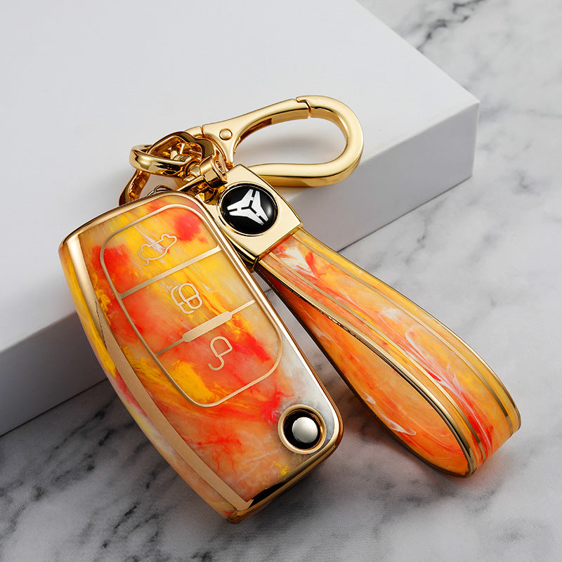 Carsine Ford Car Key Case Gold Inlaid With Jade Yellow / Key case + strap