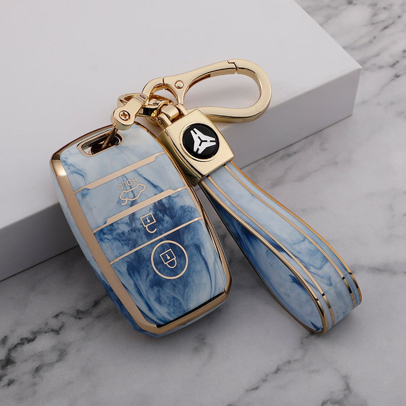 Carsine Kia Car Key Case Gold Inlaid With Jade Blue / Key case + strap