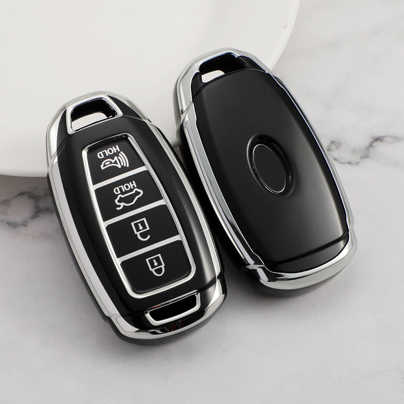 Carsine Hyundai Car Key Cover Silver Edge Black / Key case