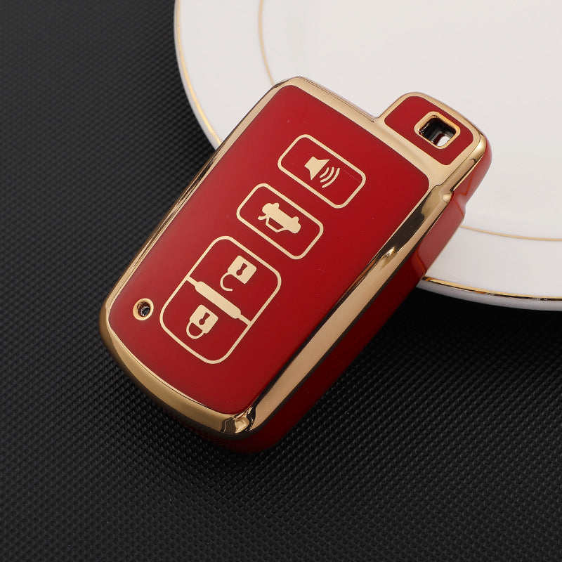 Carsine Toyota Car Key Case Golden Edge 4 Buttons / Red / Key case