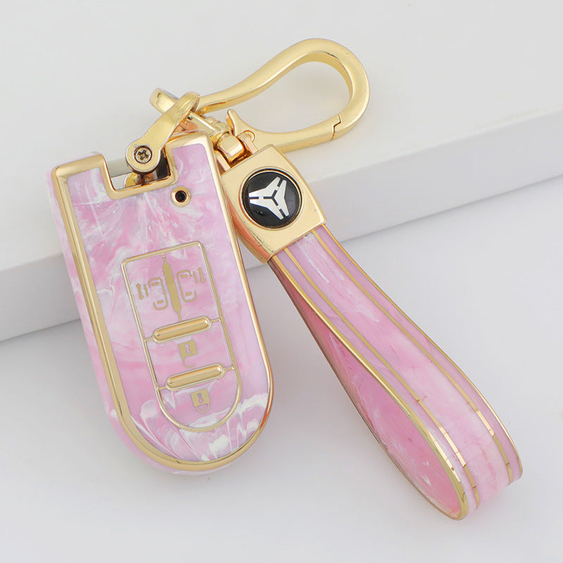 Carsine Toyota Car Key Case Gold Inlaid With Jade Pink / Key case + strap