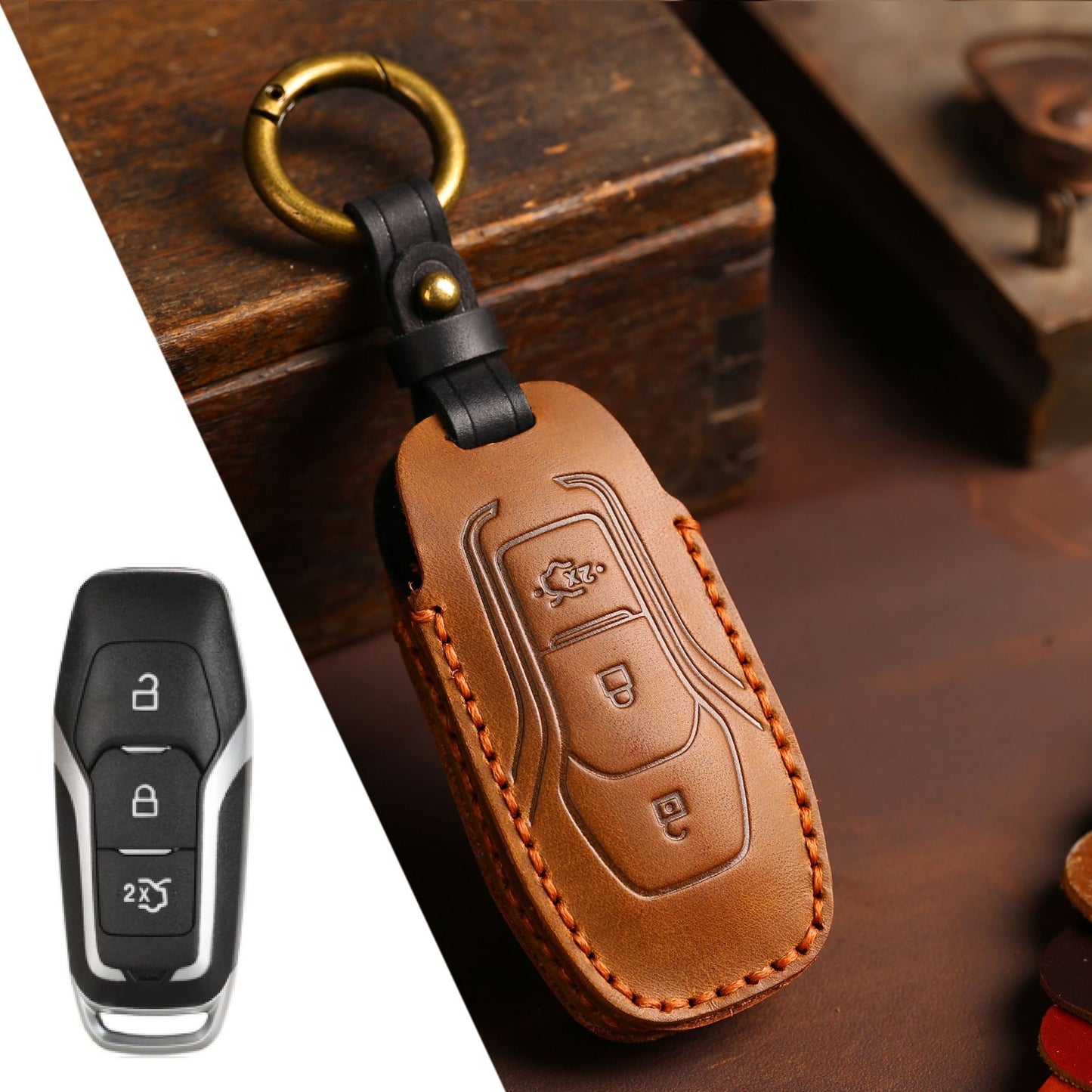 Ford Escort Mondeo EcoSport Edge Mustang Explorer Leather Car Key Cover 3,4,5 Button