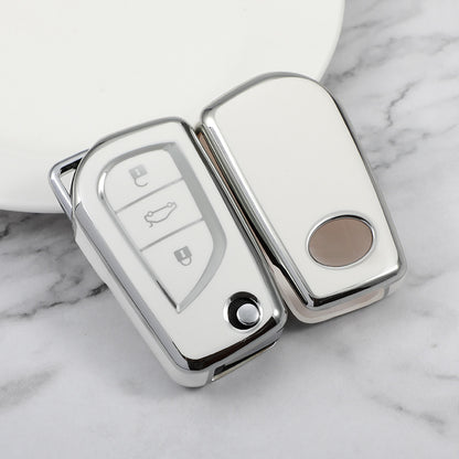 Carsine Toyota Car Key Cover Silver Edge White / Key case