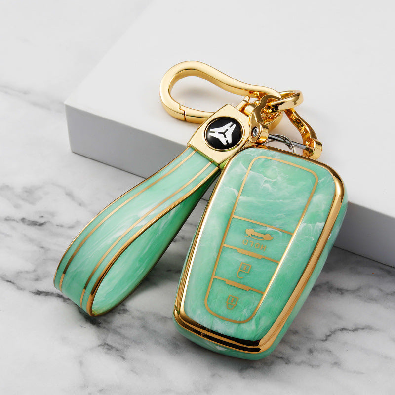 Carsine Toyota Car Key Case Gold Inlaid With Jade Green / Key case + strap