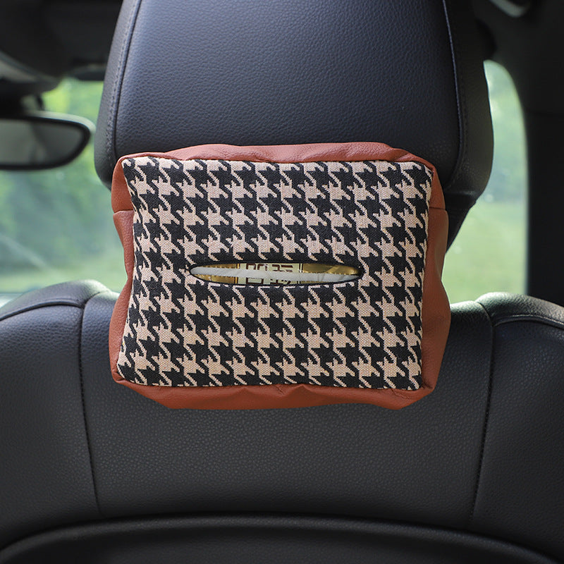 Carsine Houndstooth Car Tissue Box Brown