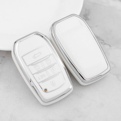 Carsine Toyota Car Key Cover Silver Edge White / Key case