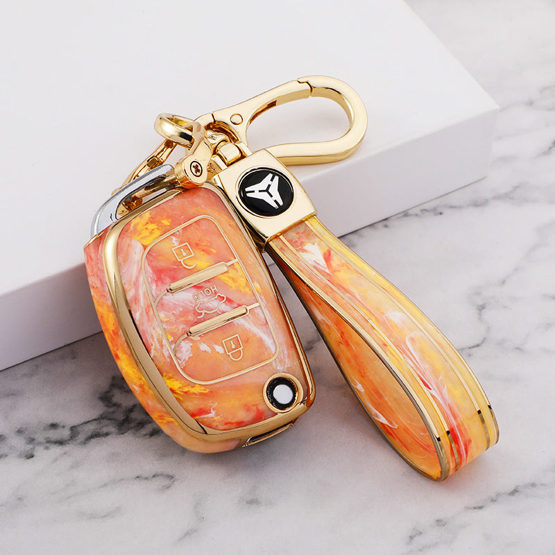 Carsine Hyundai Car Key Case Gold Inlaid With Jade Yellow / Key case + strap