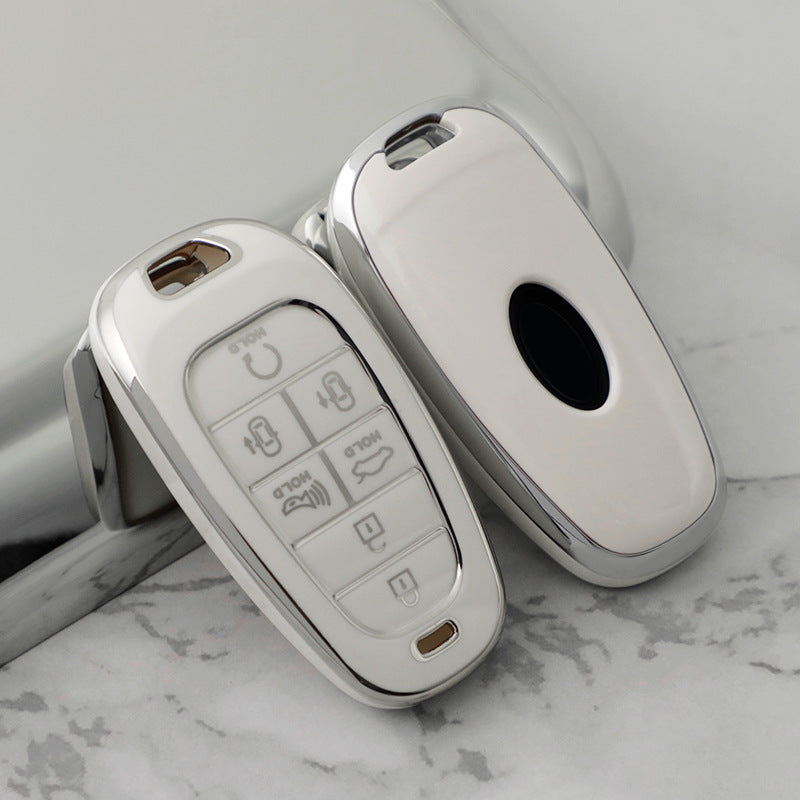 Carsine Hyundai Car Key Cover Silver Edge White / Key case