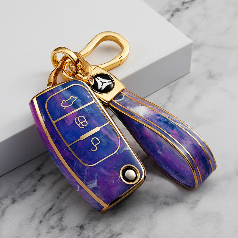 Carsine Ford Car Key Case Gold Inlaid With Jade Purple / Key case + strap