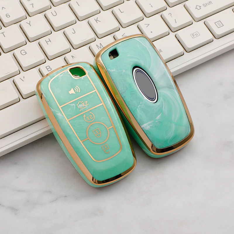 Carsine Ford Car Key Case Gold Inlaid With Jade Green / Key case