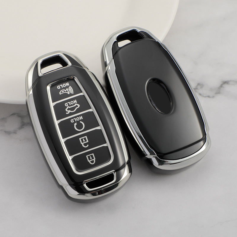 Carsine Hyundai Car Key Cover Silver Edge Black / Key case