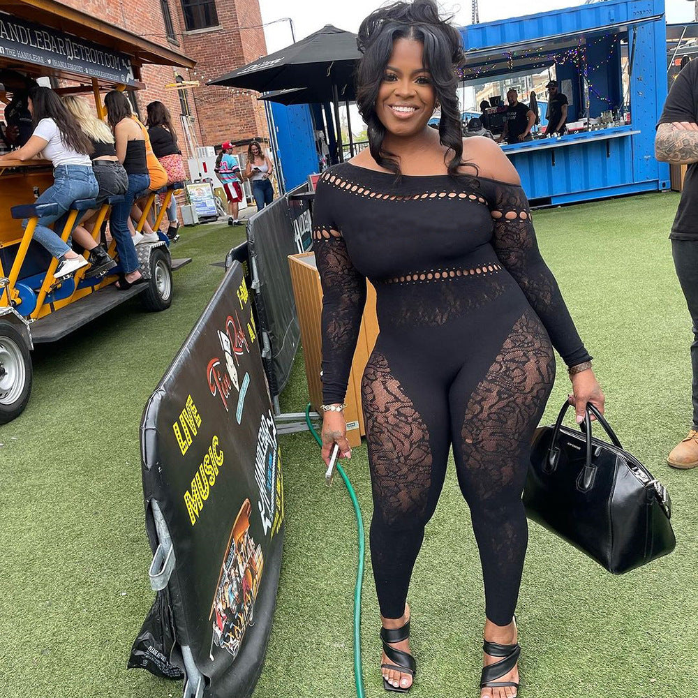 Combinaison moulante sexy et extensible une pièce ajourée