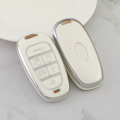 Carsine Hyundai Car Key Cover Silver Edge White / Key case