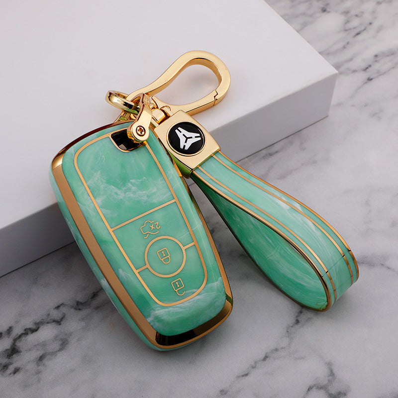 Carsine Ford Car Key Case Gold Inlaid With Jade Green / Key case + strap