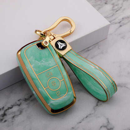 Carsine Ford Car Key Case Gold Inlaid With Jade Green / Key case + strap