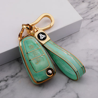 Carsine Ford Car Key Case Gold Inlaid With Jade Green / Key case + strap